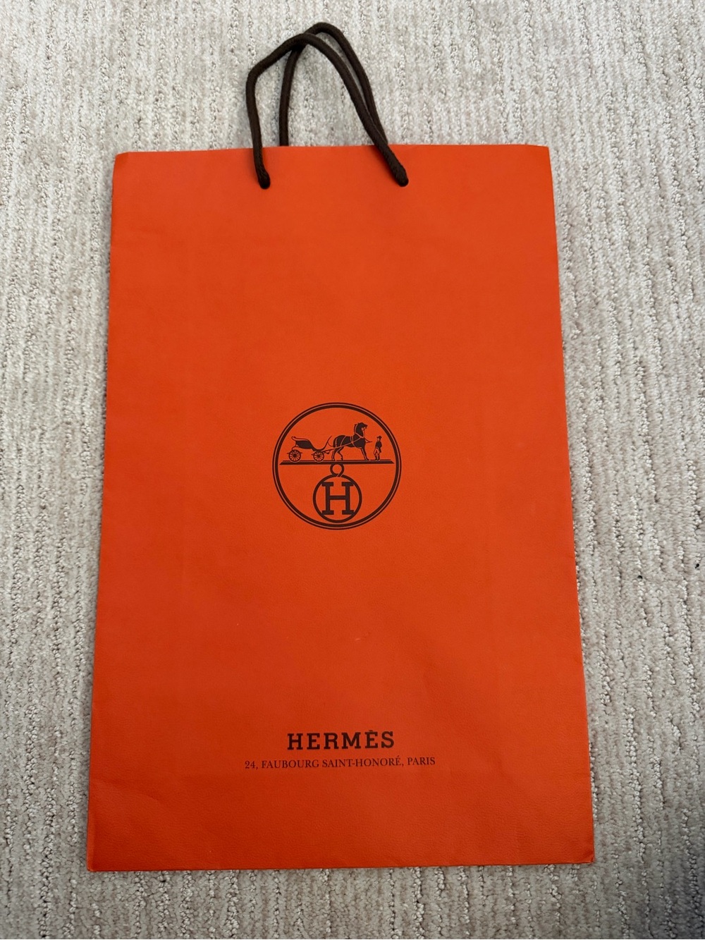 Hermes Shopping Gift Bag in Signature Orange with Brown Handles
